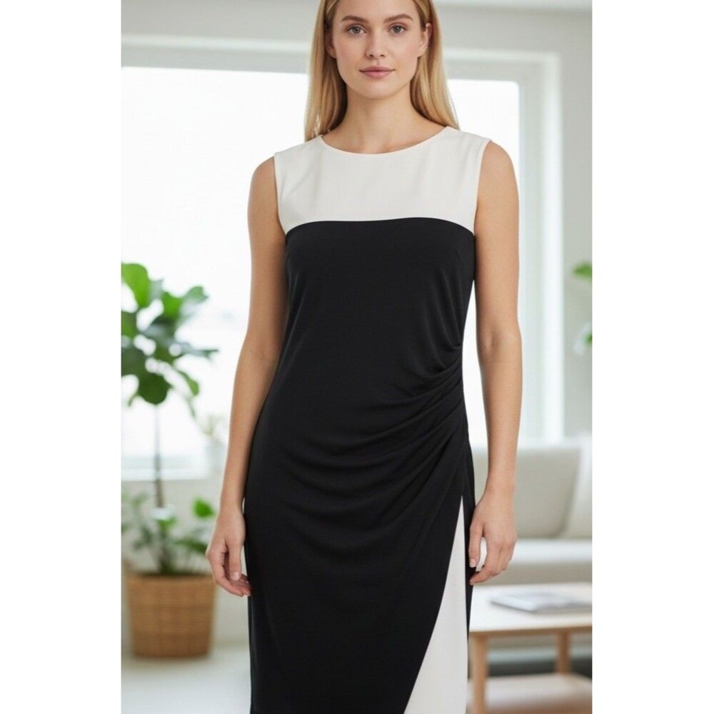 Lauren Ralph Lauren Ruched Side Sheath Dress Black And White Size 12 Capsule